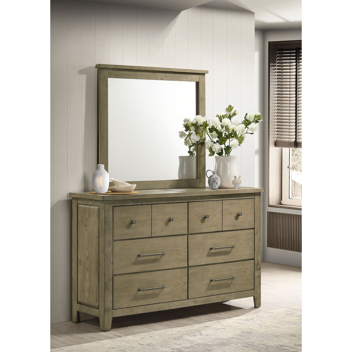 Pelton - 6 Drawer Dresser With Mirror - Oak