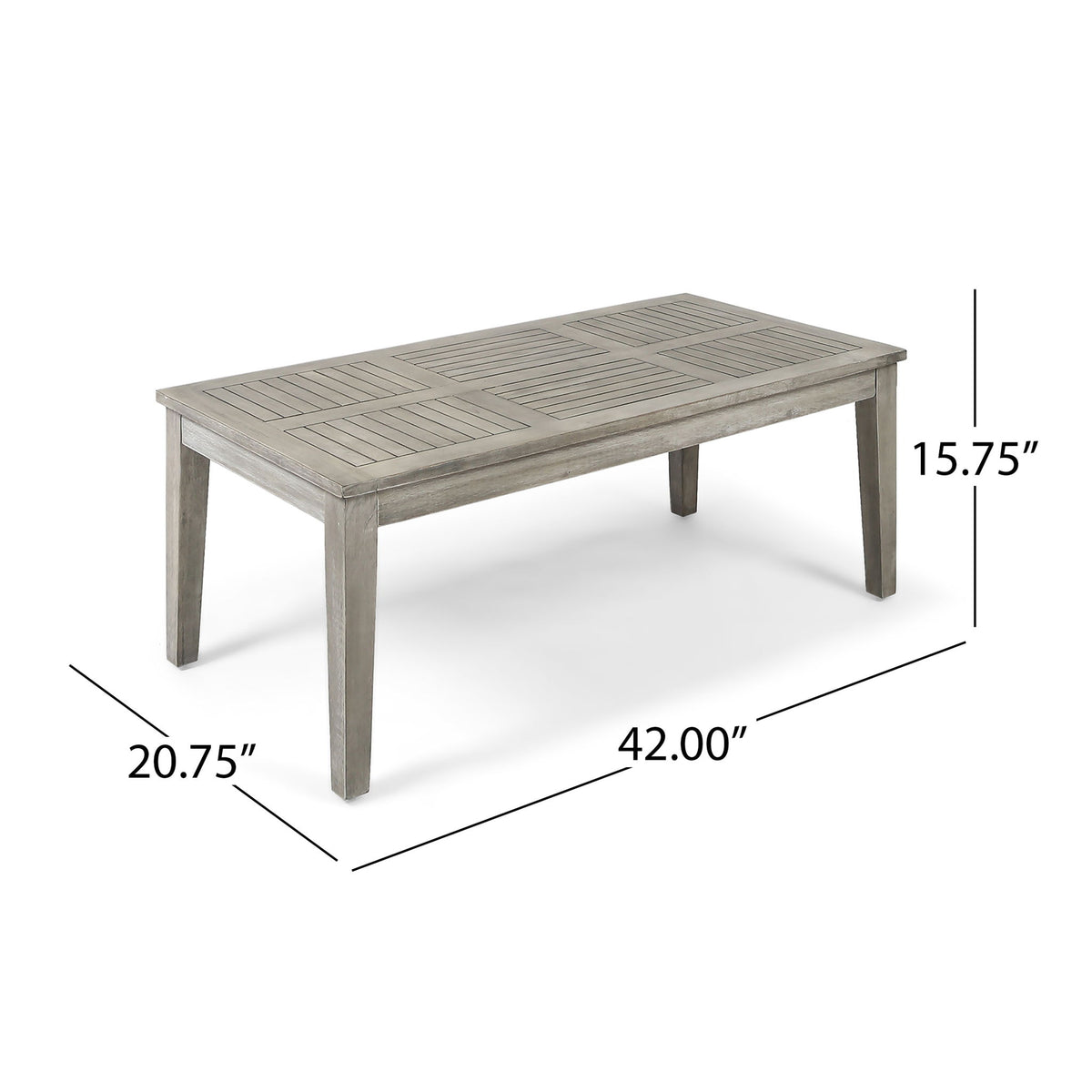 Ingenious - Outdoor Acacia Wood Coffee Table With Slat Panel Design - Gray