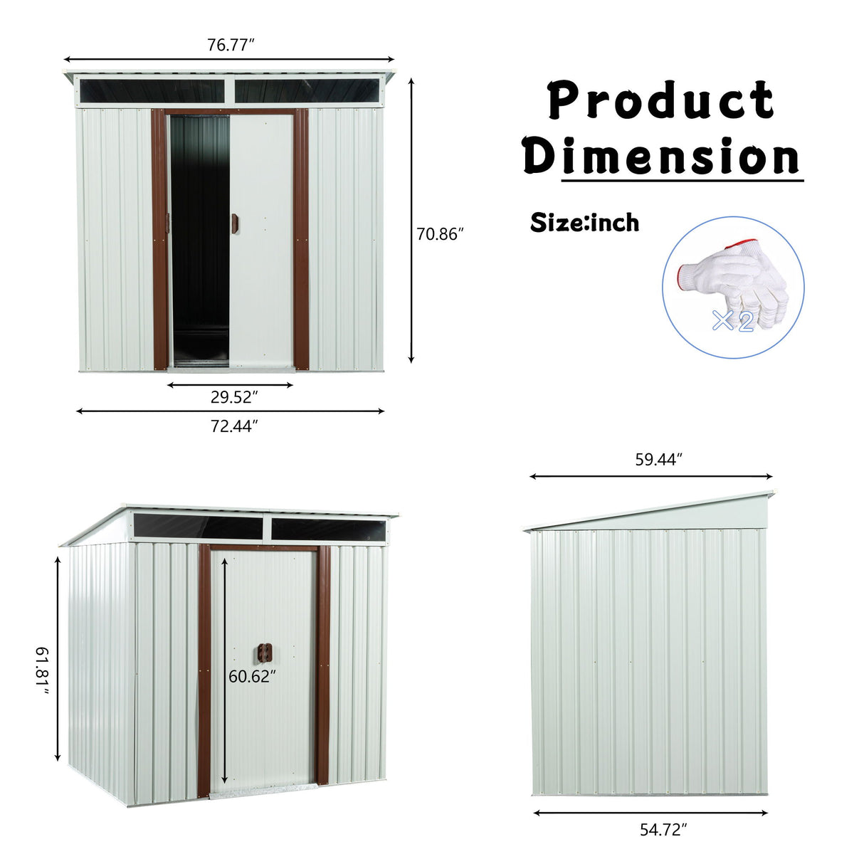 Outdoor Metal Storage Shed - White