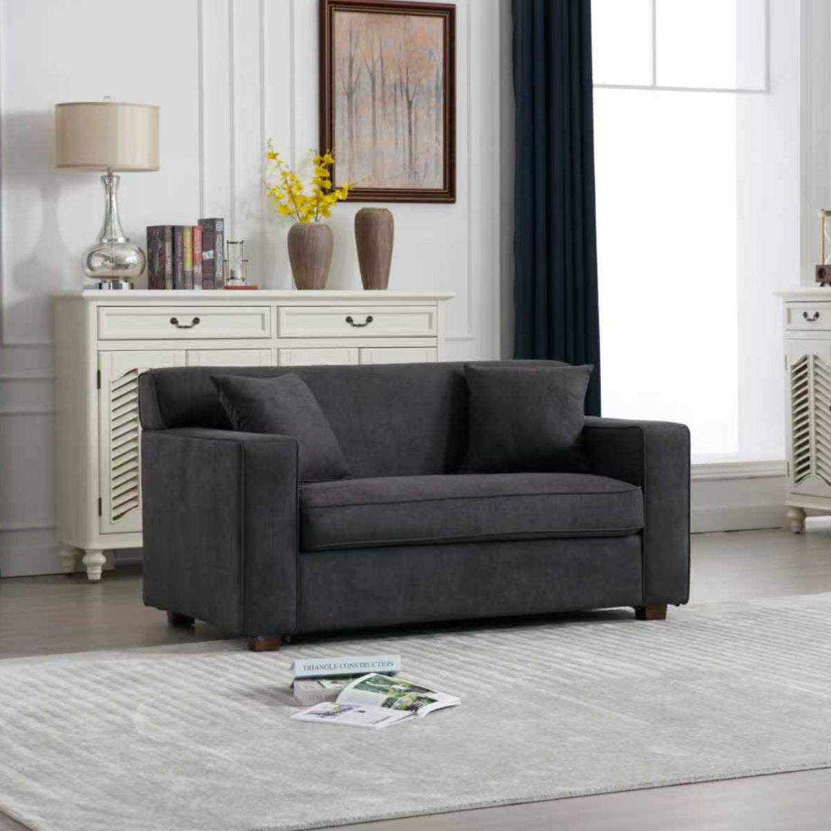 2 In 1 Lounge Chair With 4" Mattress & 2 Throw Pillows - Gray