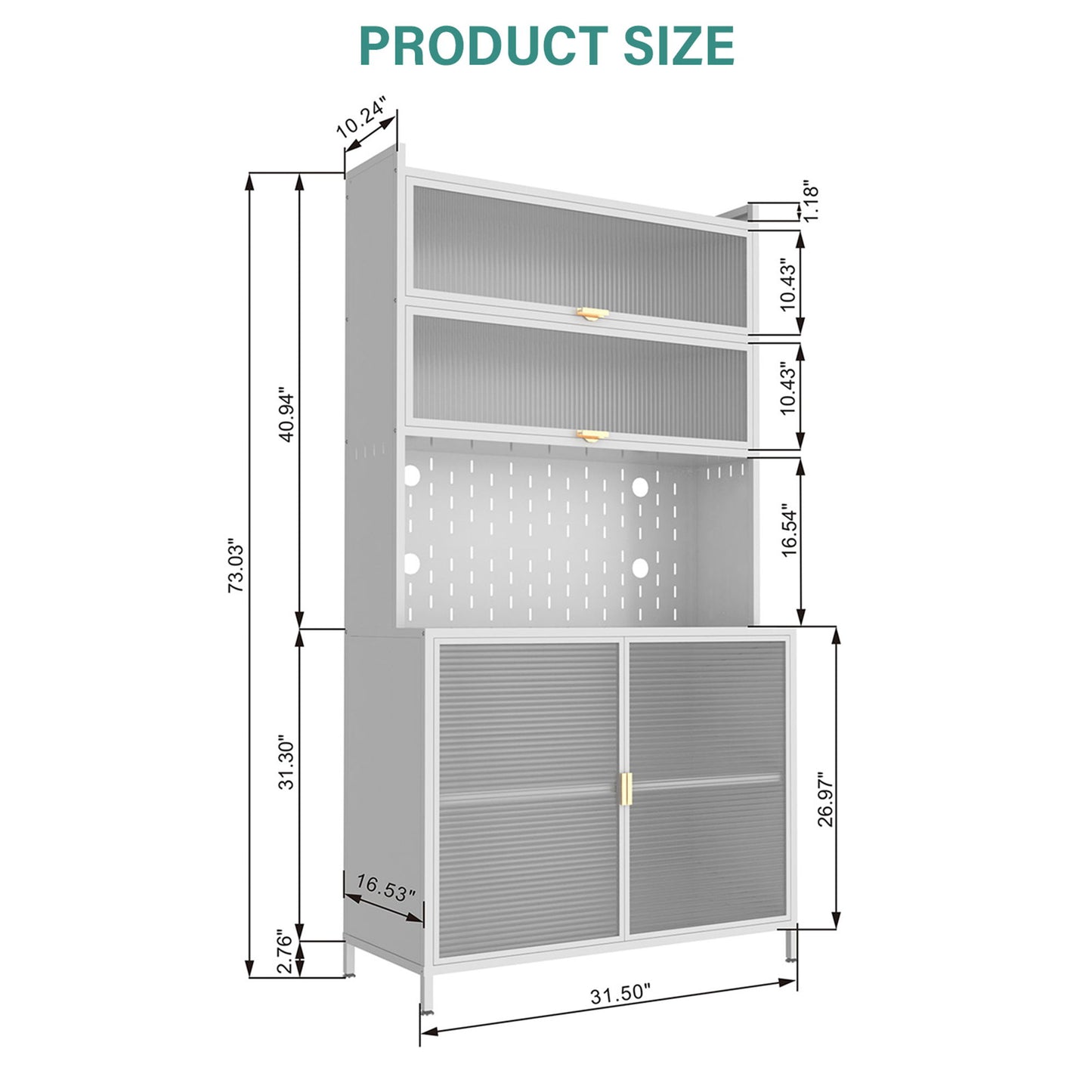 Tall Kitchen Pantry Cabinet With Flip Doors And Pegboard, Anti Tip Steel Storage Hutch