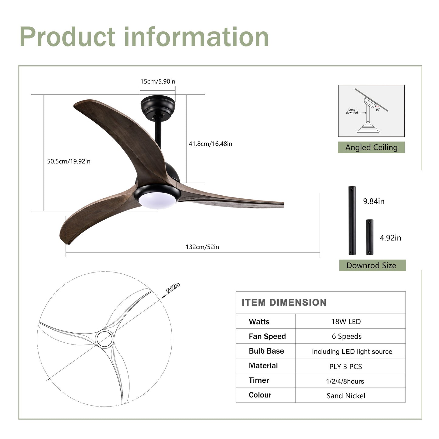 Indoor Outdoor Ceiling Fan With Light With Remote Control, Noiseless Reversible Motor, 6 Speed, 3 Color