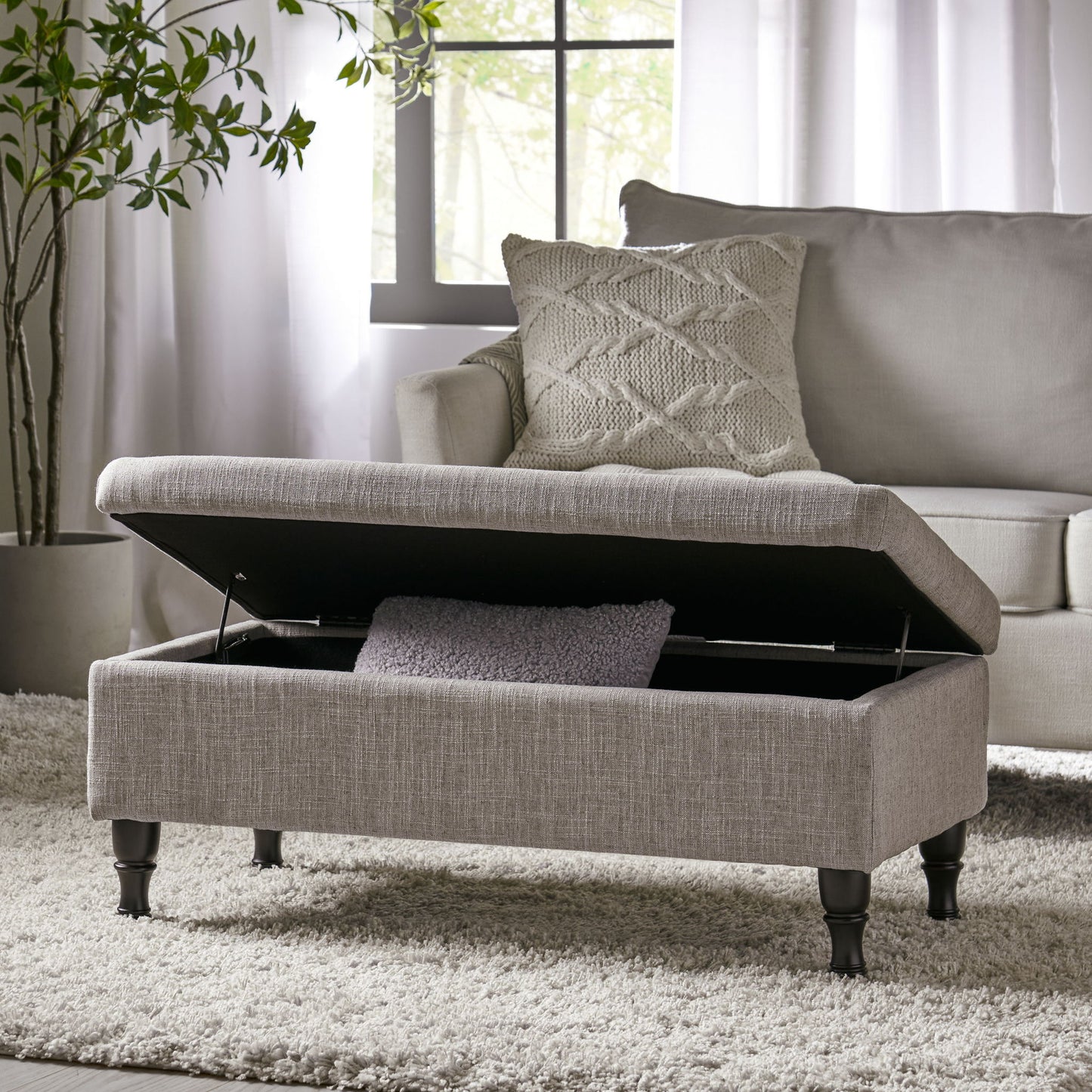 Dean - Fabric Storage Wide Tufted Rectangle Ottoman - Gray