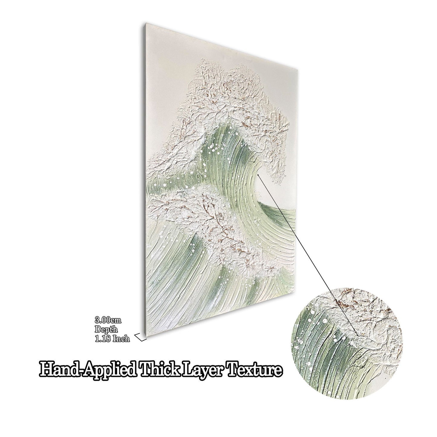 Ocean Wave Wall Art, Textured Canvas Painting With Accents (Set of 2) - Sage Green+Gold
