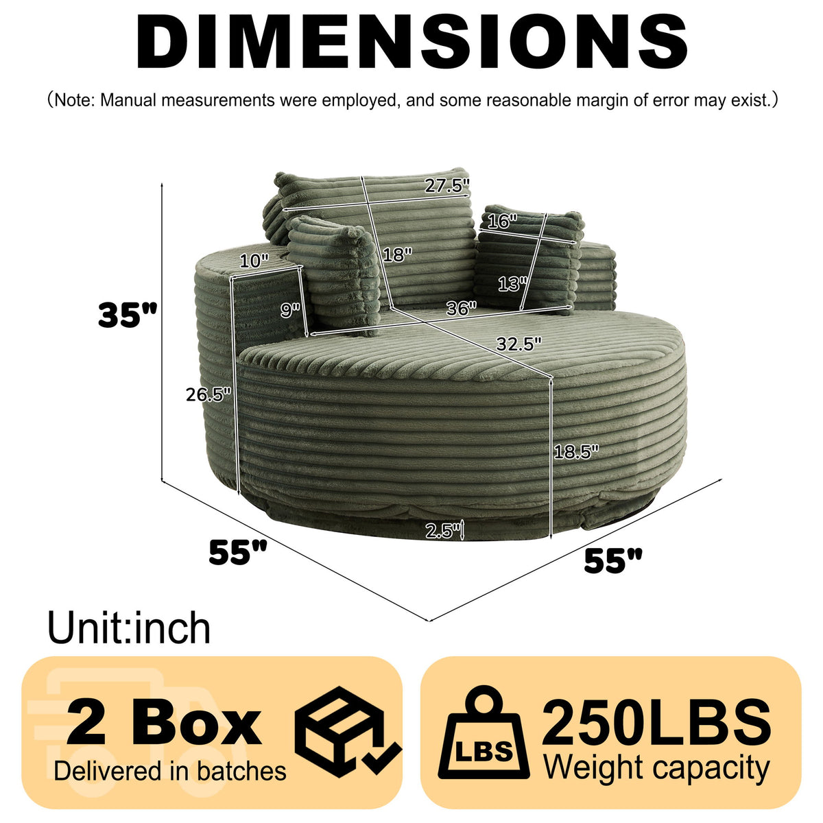 Swivel Chair With Sleeper Design, 360 Degree Rotating Base For Living Room - Green