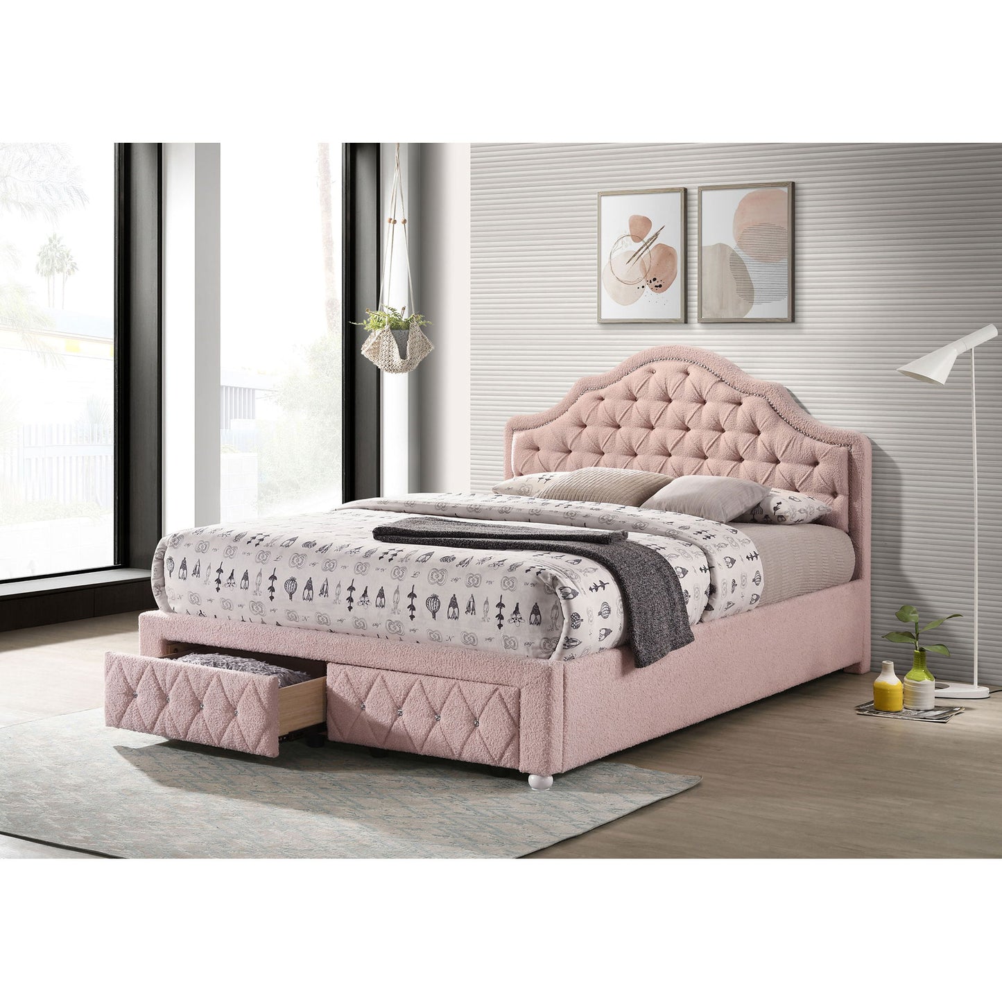 Robinette - Full Bed Upholstered Storage - Pink