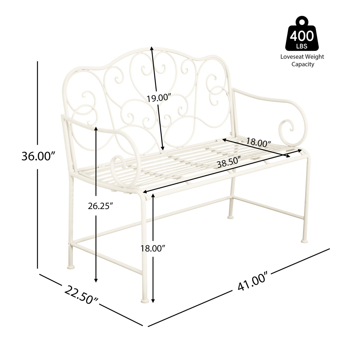 Sunnydaze - Outdoor Garden Bench - Matte White