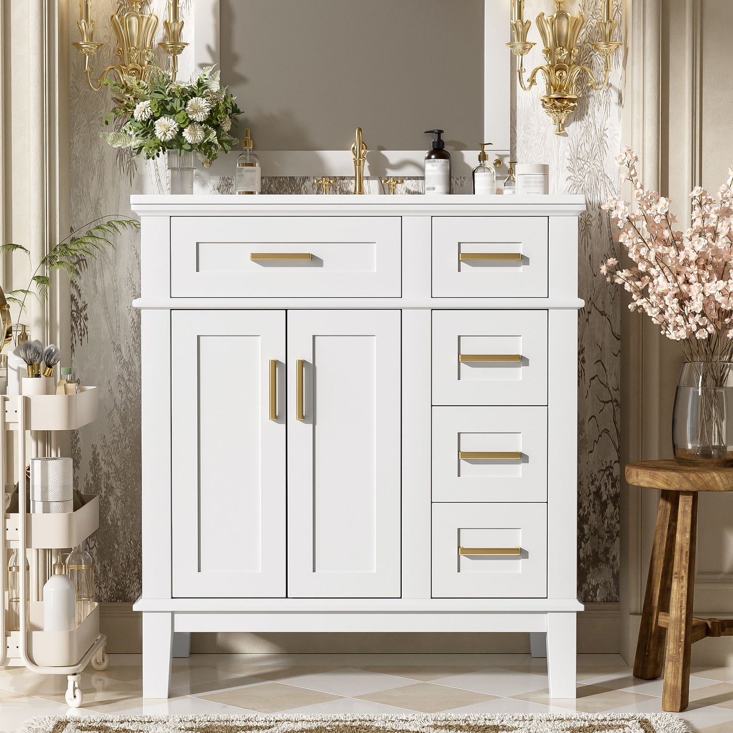 Modern Bathroom Vanity With Ceramic Sink, Soft Close Storage Cabinet
