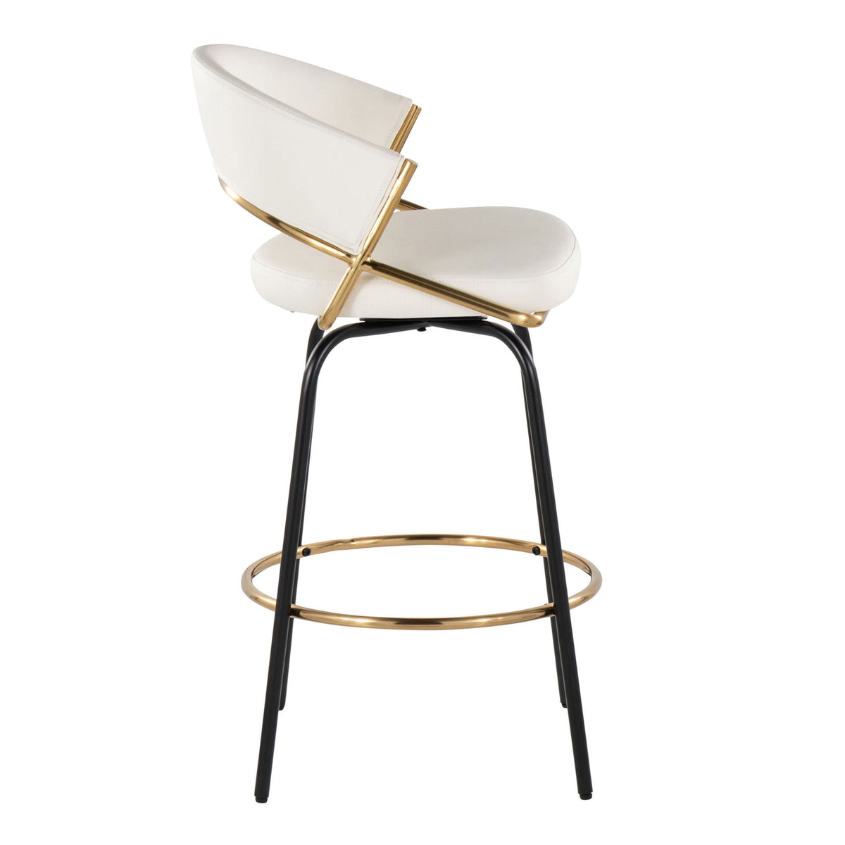 Jie - Fixed Height Contemporary Counter Stool With Swivel Round Footrest (Set of 2) - Gold / White / Black