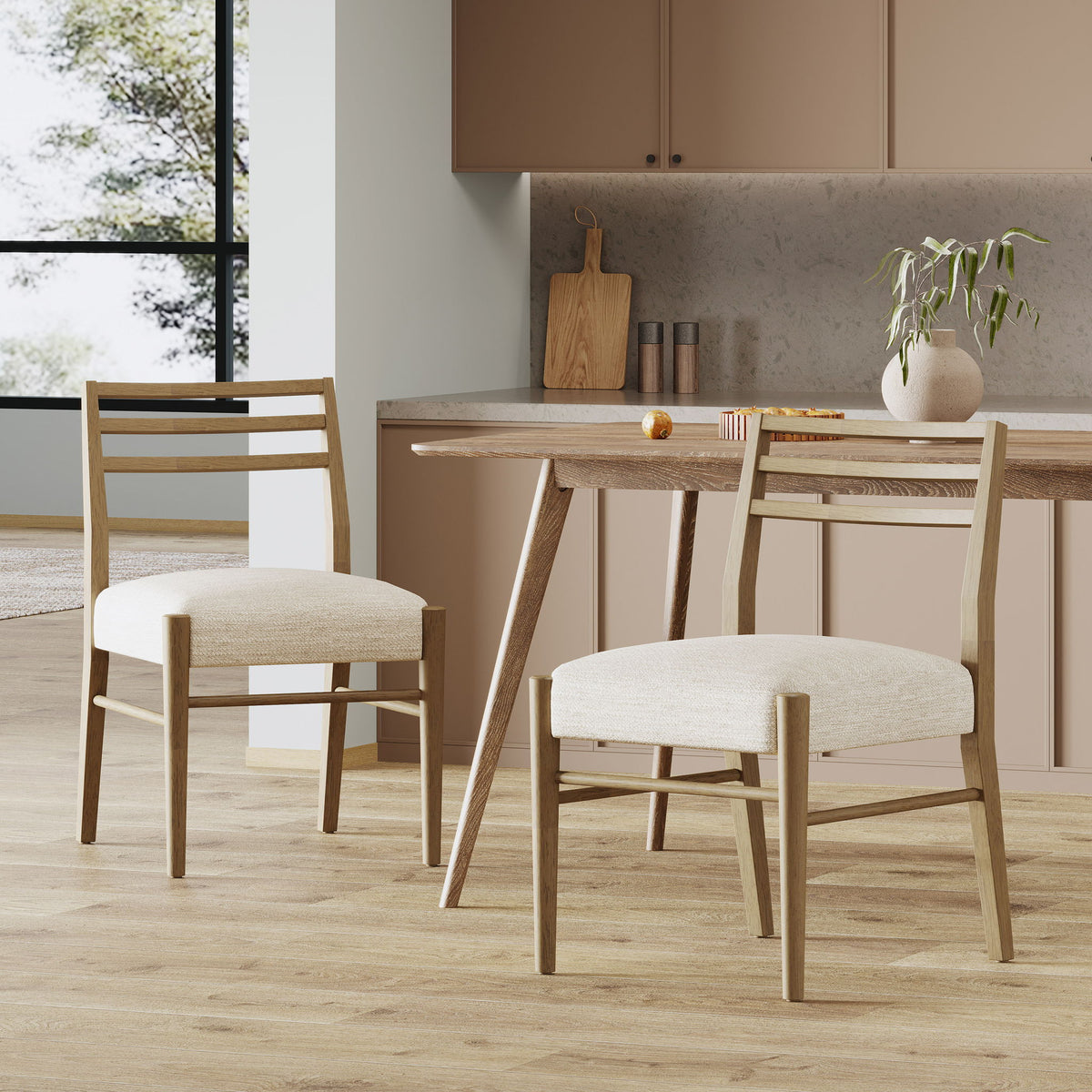 Farmhouse Style Dining Chair Set With Ladder Back Design
