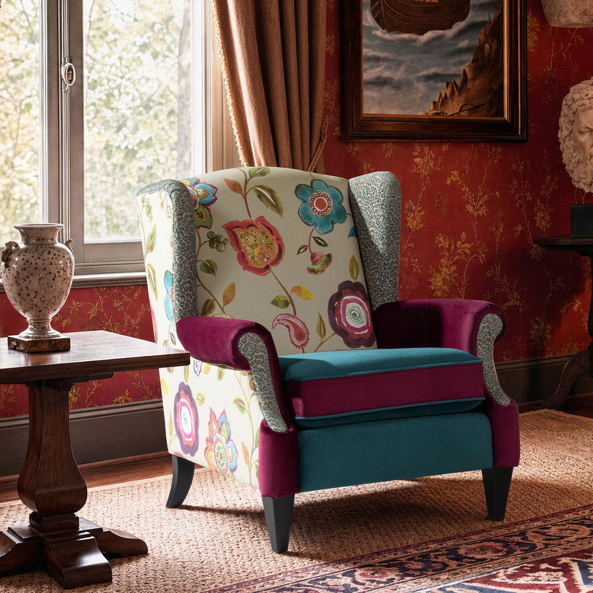 Anya - Wingback Accent Arm Chair - Blue
