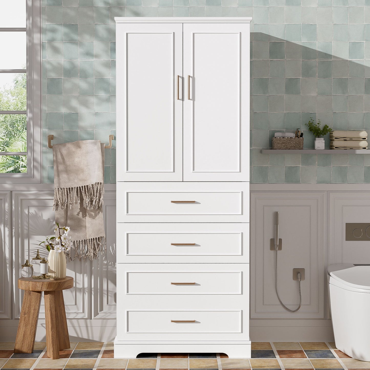 Freestanding Bathroom Cabinet With 3 Drawers, Adjustable Shelf, Soft Close Doors
