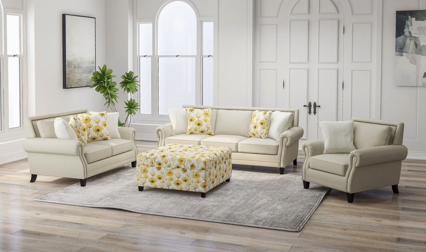 Floral Storage Ottoman - Yellow