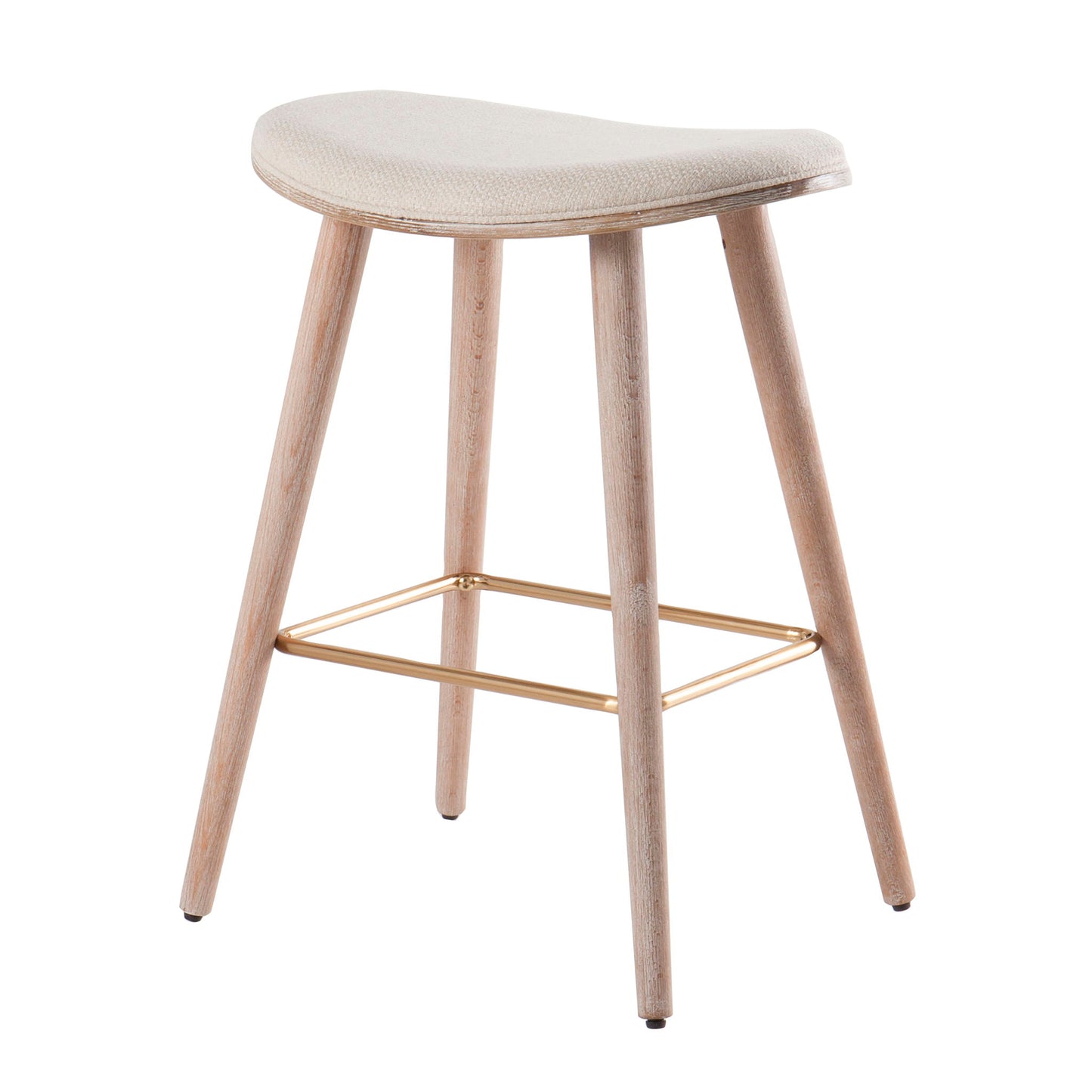 Saddle - Contemporary Counter Stool (Set of 2) - White Washed / Cream
