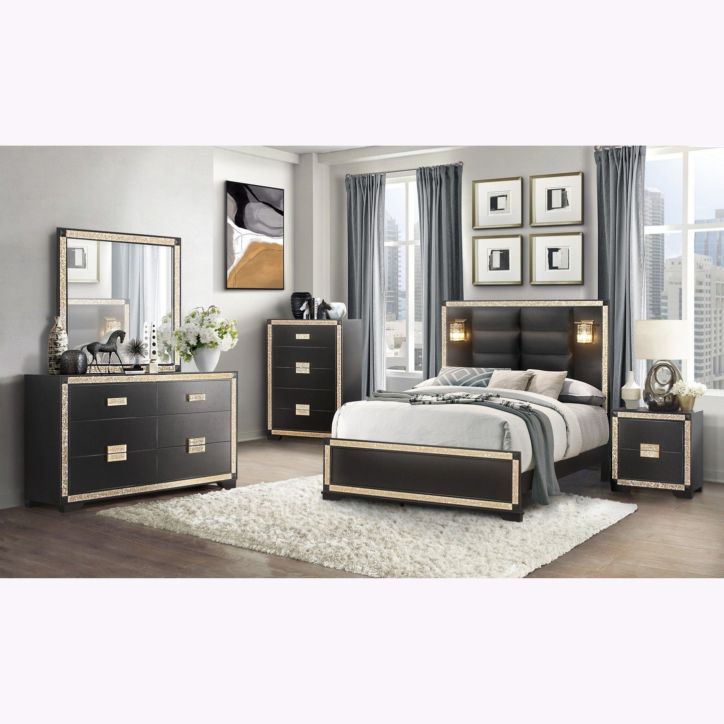 Lively - Nightstand With Glitter Detail And Thick Bar Handle Hardware - Black