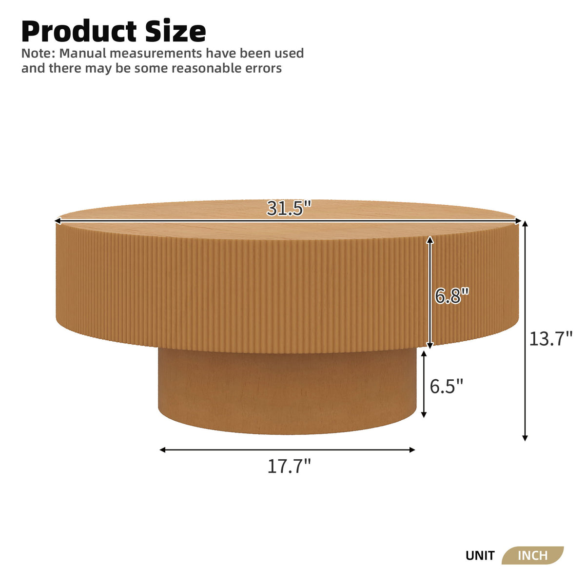 Round Coffee Table & Thick Tabletop For Living Room - Natural