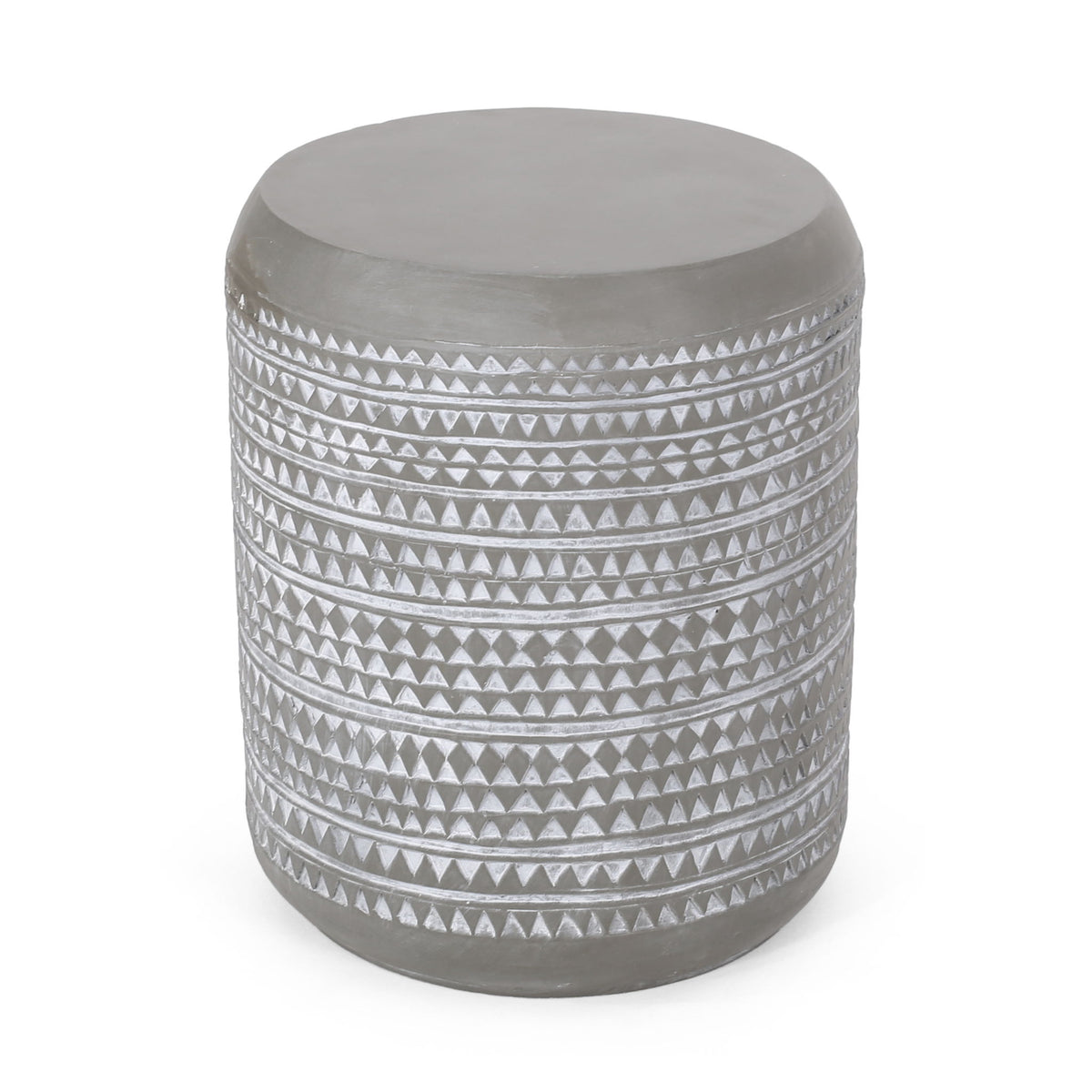 Outdoor Side Table With Cylindrical Shape - Light Gray / White