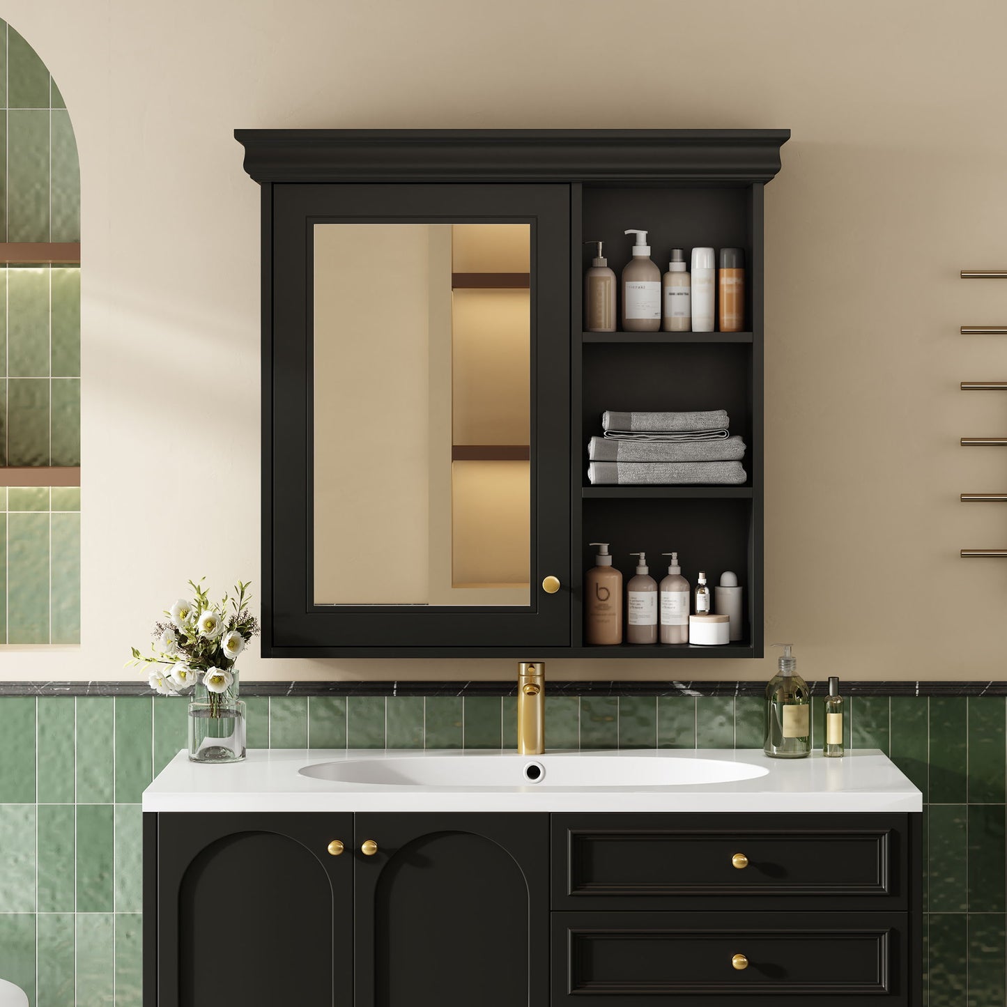 Wall Mounted Bathroom Medicine Cabinet With Mirror And Adjustable Storage With Soft Close Hinges