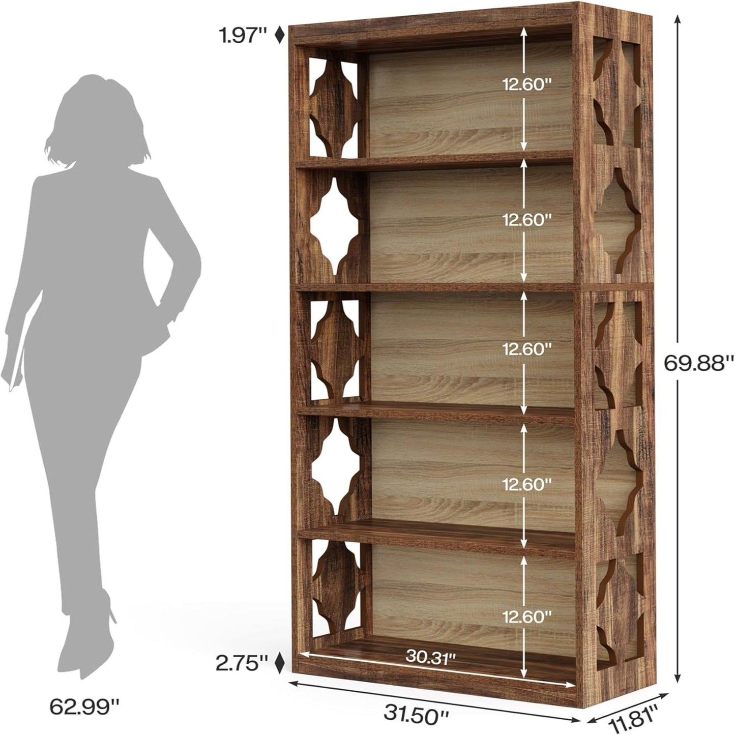 Rhombus Open Bookcase, 6 Tier Storage Shelves For Apartment - Brown