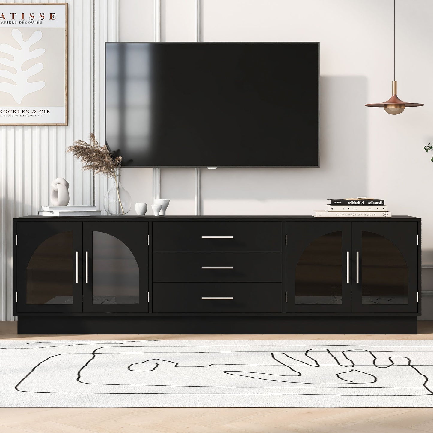 Modern Minimalist TV Stand, Entertainment Center Media Console Cabinet With Adjustable Shelves For Living Room