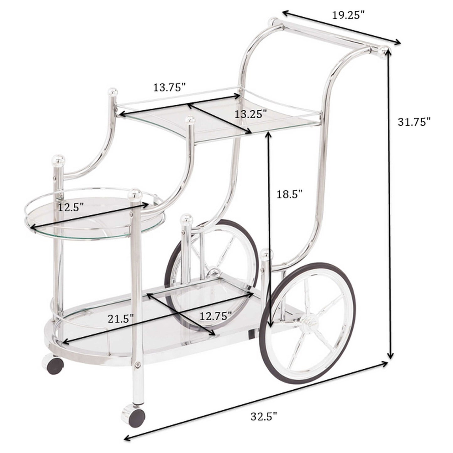Reia - 3 Tier Cart With Casters & Tempered Glass Design - Chrome