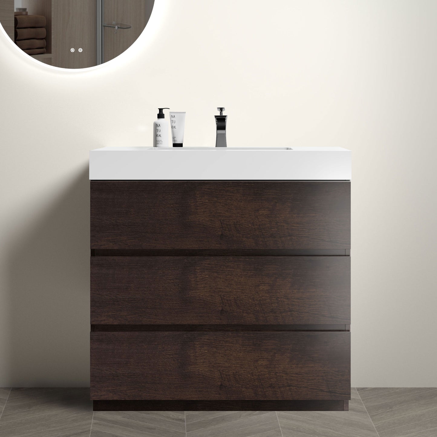 Alice - Bathroom Vanity With Large Storage Freestanding Bathroom Vanity, Sink For Modern Bathroom, One-Piece Sink Basin Without Drain And Faucet