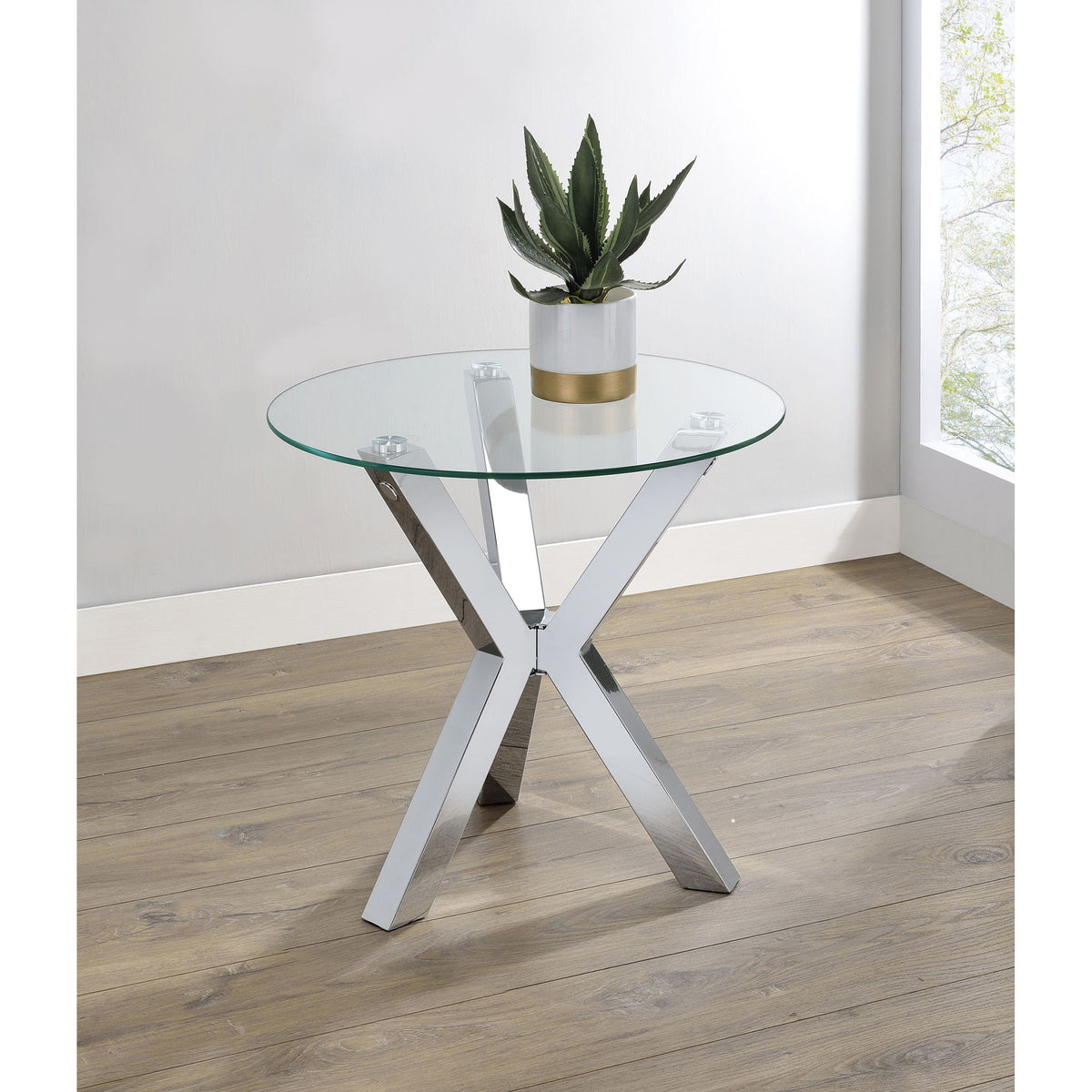 Alexa - Round Tempered Glass Top End Table - Chrome