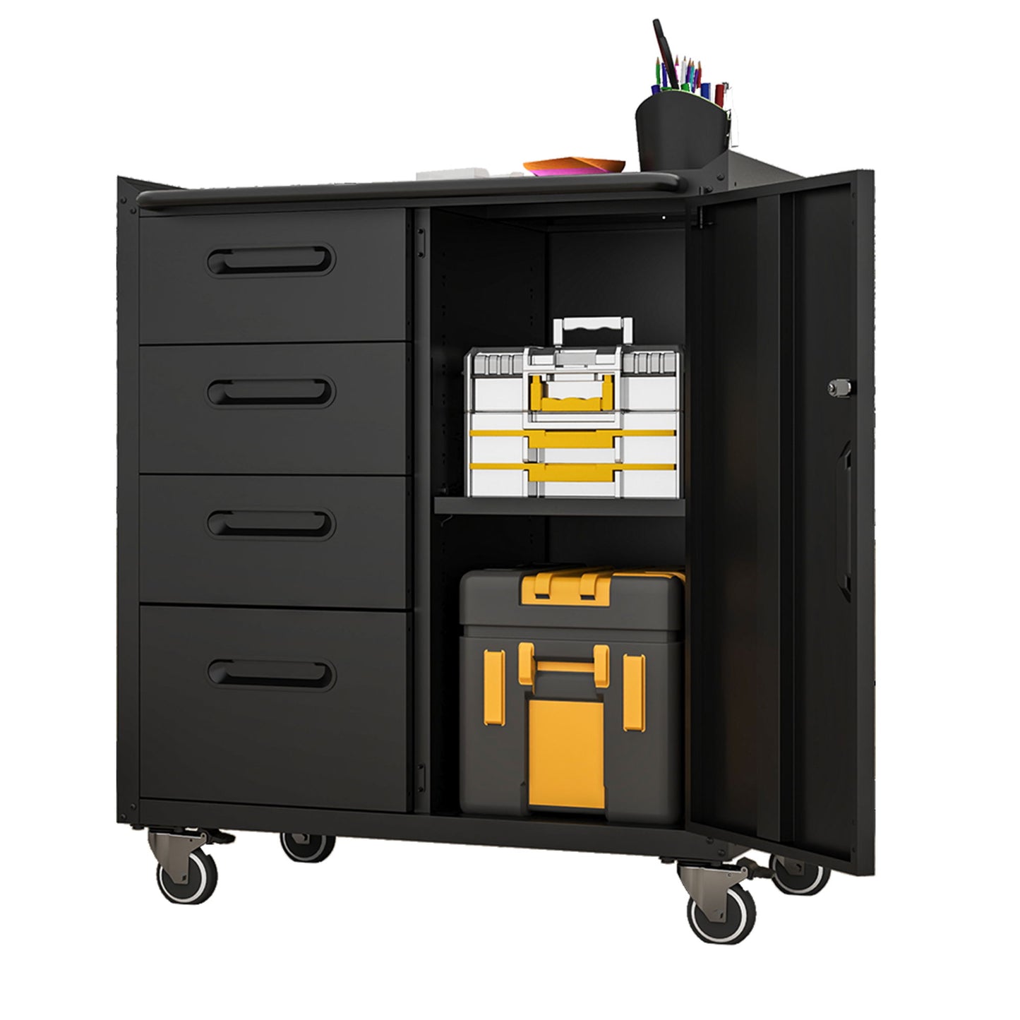 Sturdy Metal Tool Storage Cabinet With Wheels Durable Garage, Office & Home Organizer Steel