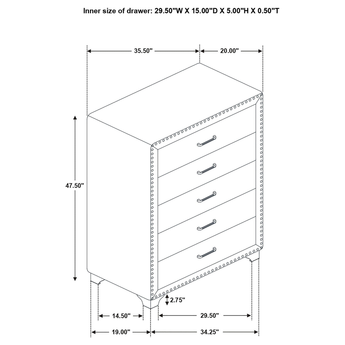5 Drawer Bedroom Chest With Crystal Pulls