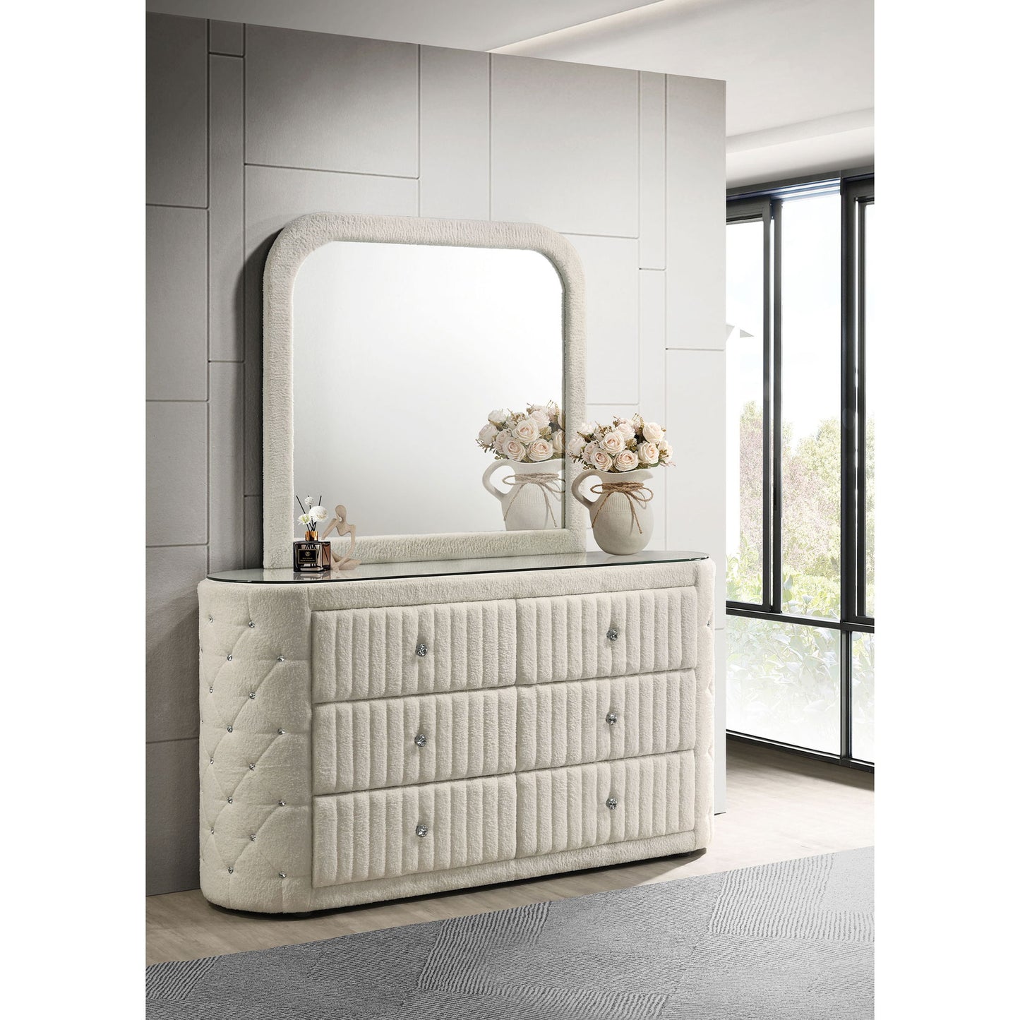 Santiago - 6 Drawer Dresser With Mirror - Ivory