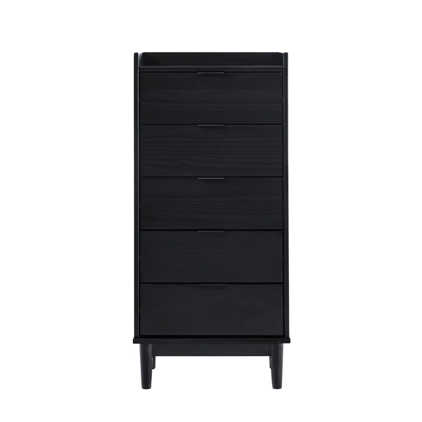 Modern Minimalist 5 Drawer Gallery Top Dresser - Black