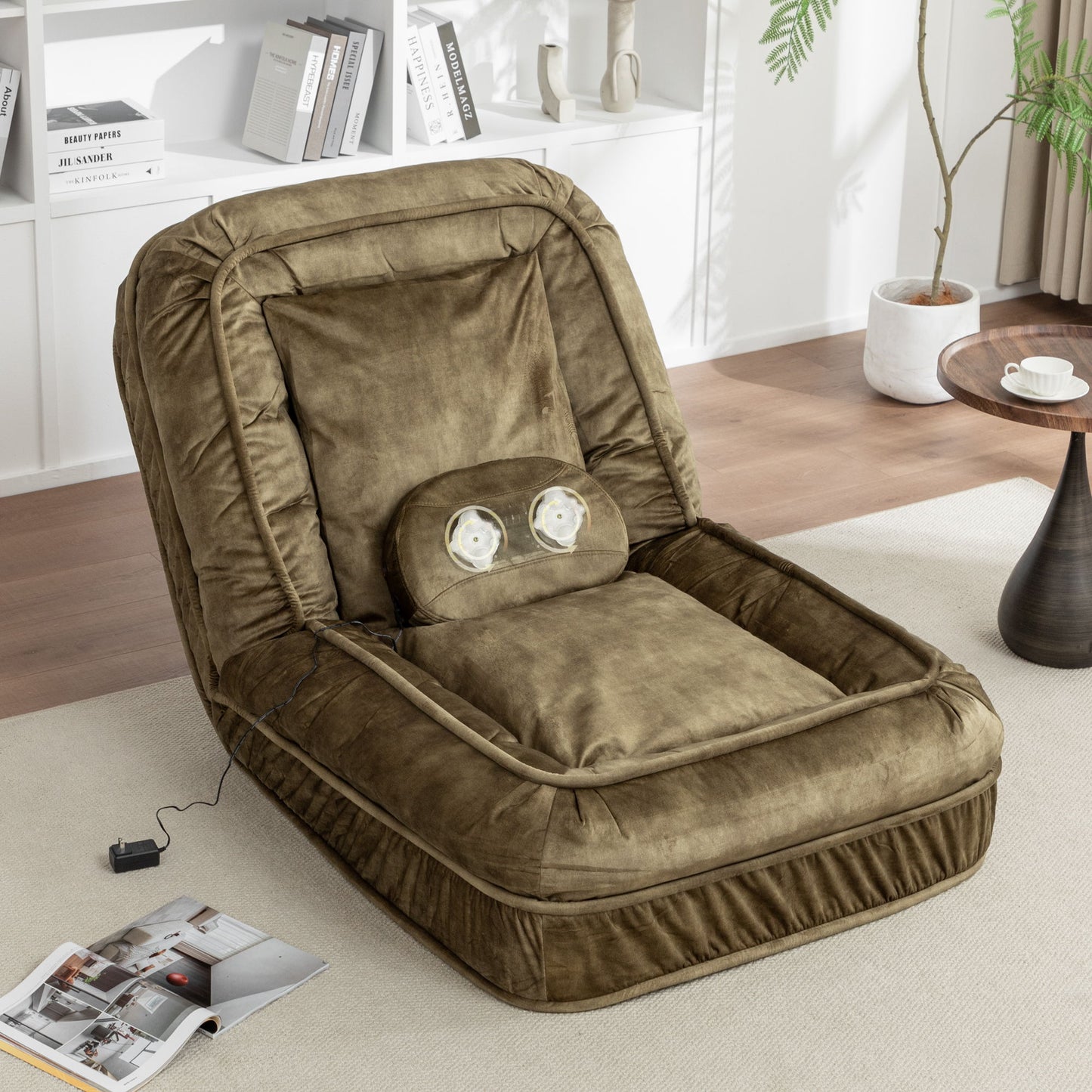 Upholstered Human Dog Bed And Pets, Bean Bag Floor Sofa With Massage Pillow, 5 Adjustable Positions & 2 Soft Pillows