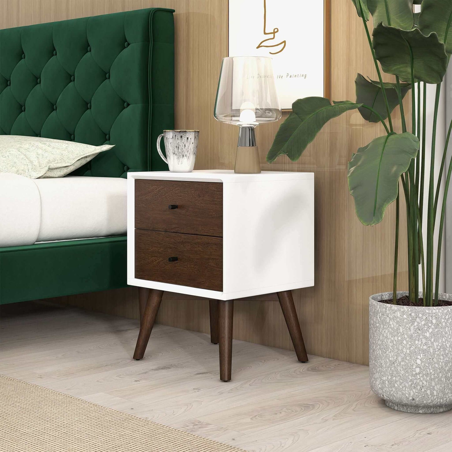 Caroline - Mid-Century Modern Style Night Stand 2 Drawer