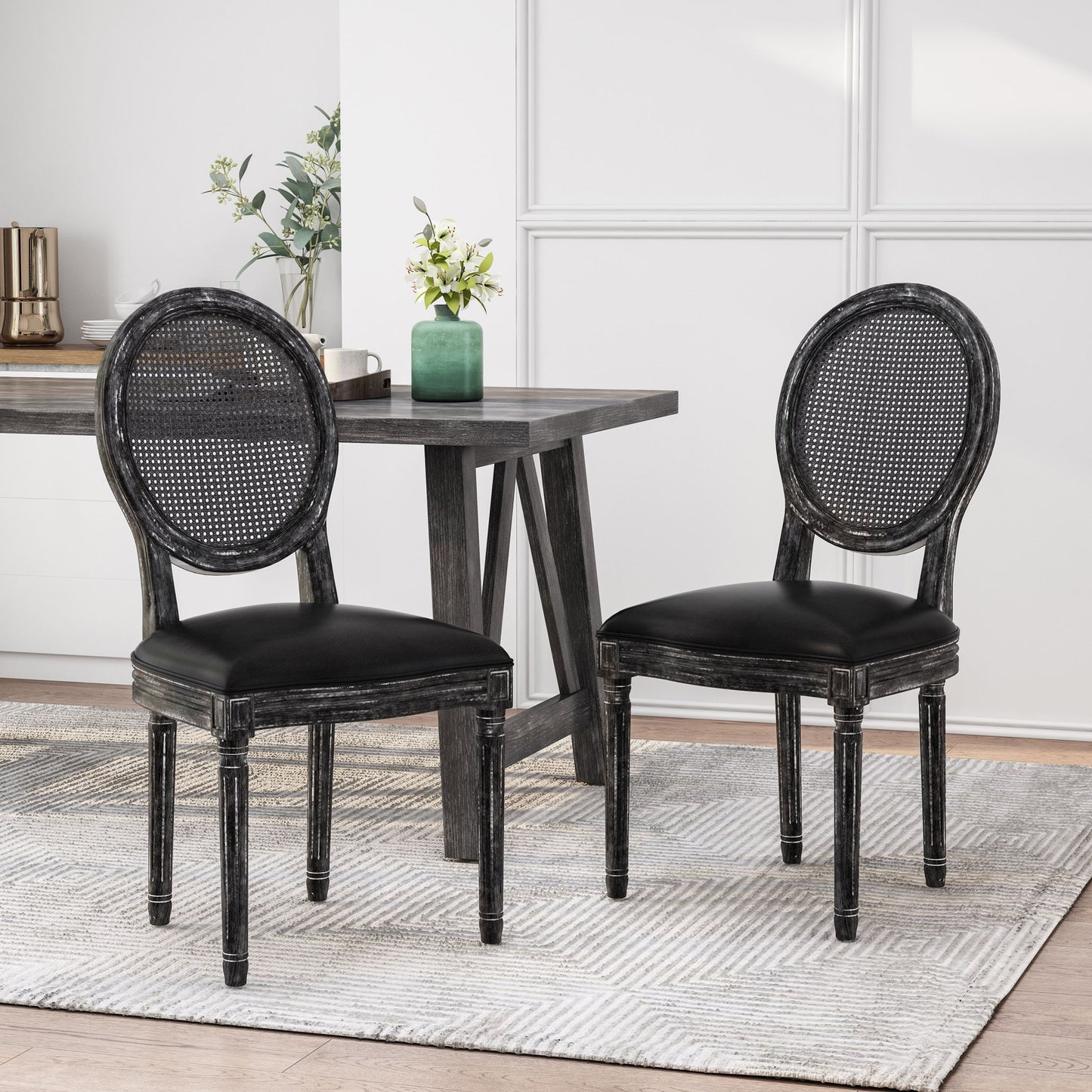 French Country Dining Chair With Cane Backrest (Set of 2)