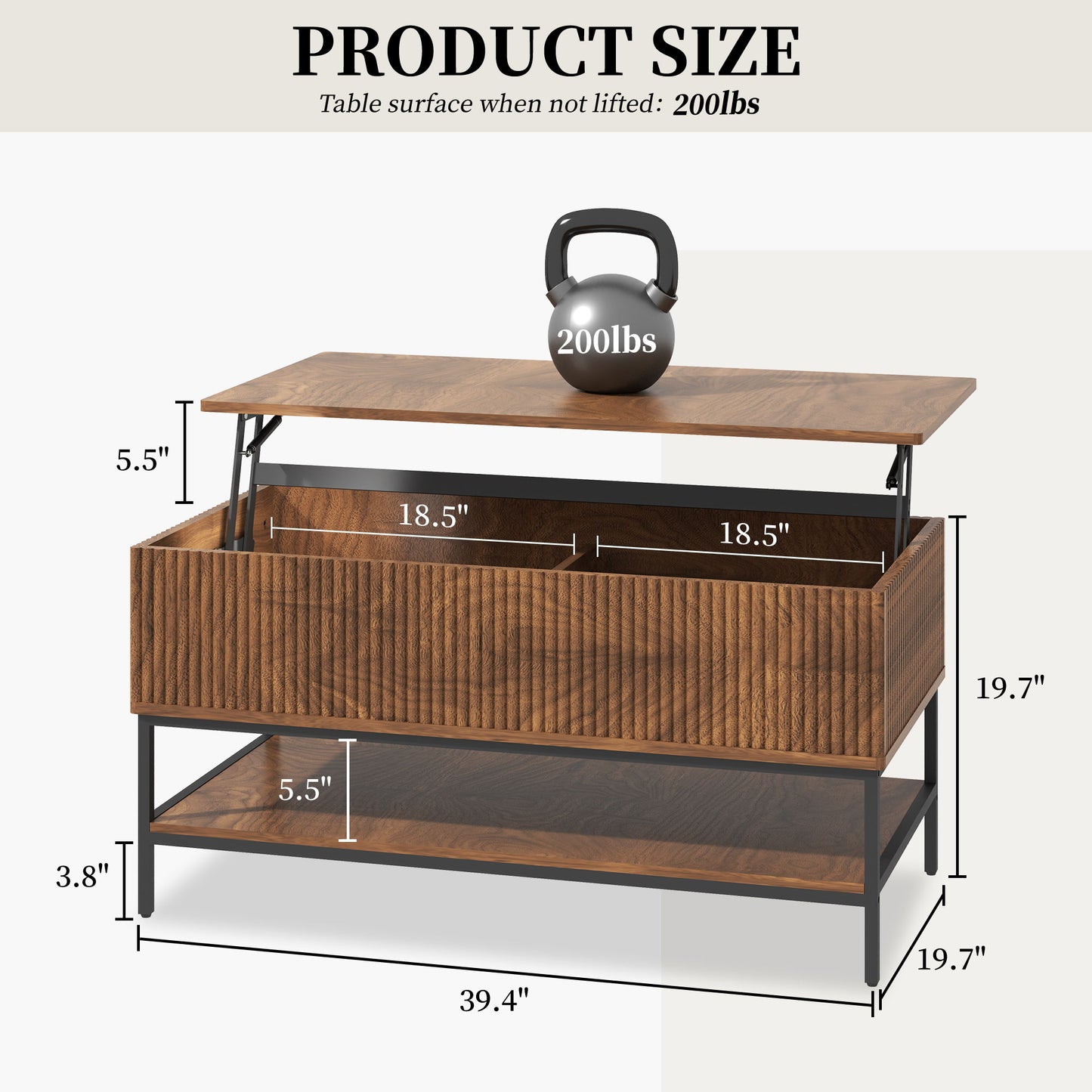 Rectangle Lift Top Coffee Table With Hidden Storage And Lower Shelf - Brown