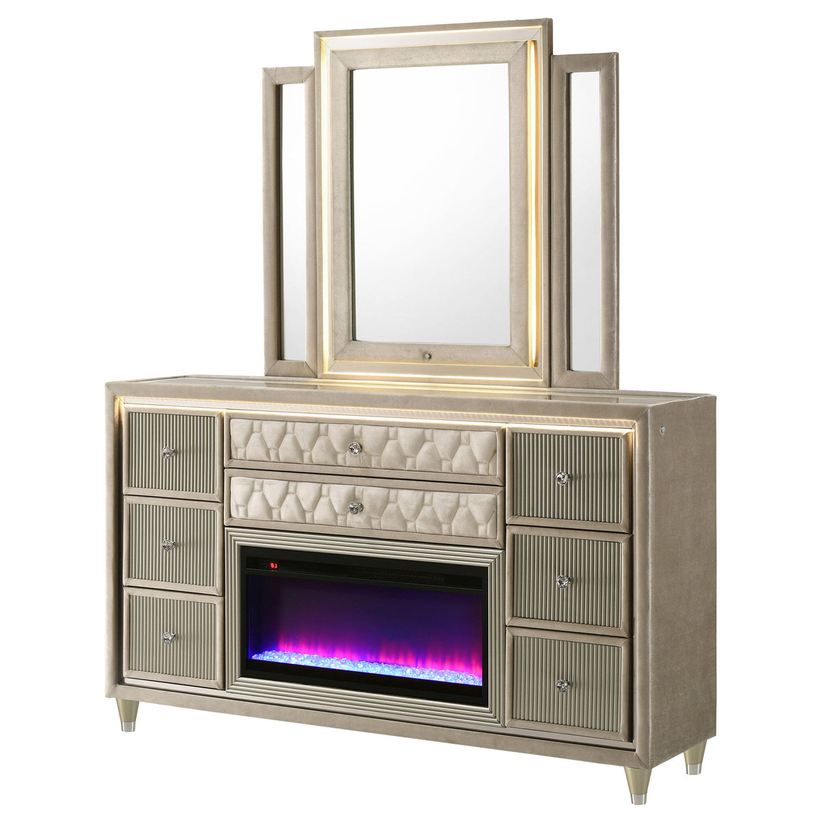 Mika - 8 Drawer LED Dresser And Mirror Set - Ivory