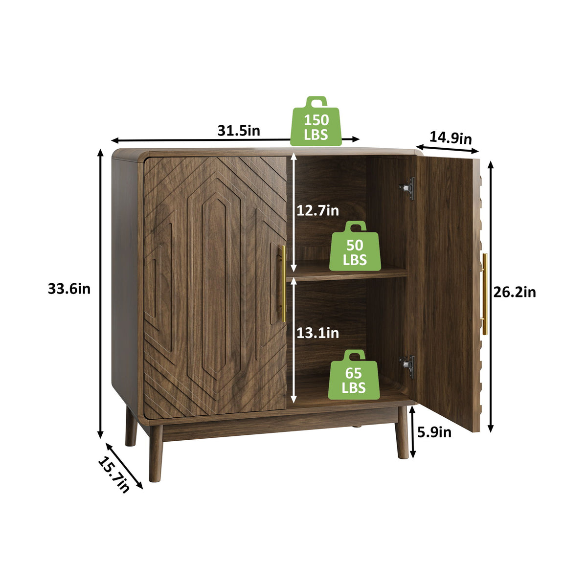 Sideboard Buffet Cabinet With Carved 2 Doors And Adjustable Layer Board For Living Room And Kitchen - Walnut