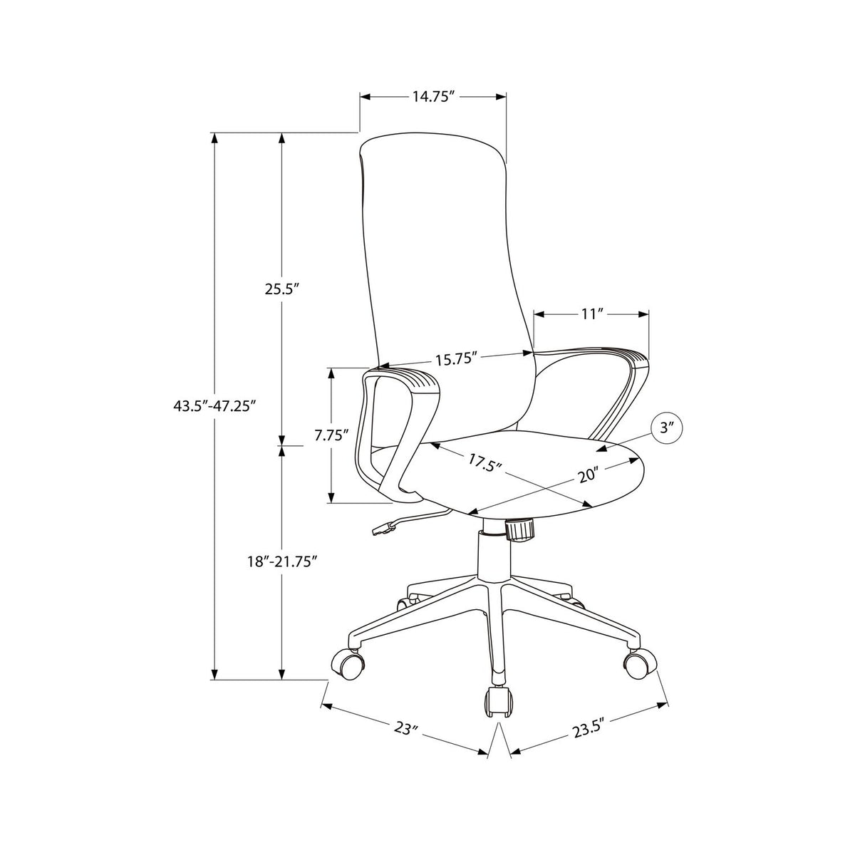 Office Chair With Adjustable Height, Armrests, Swivel - Black