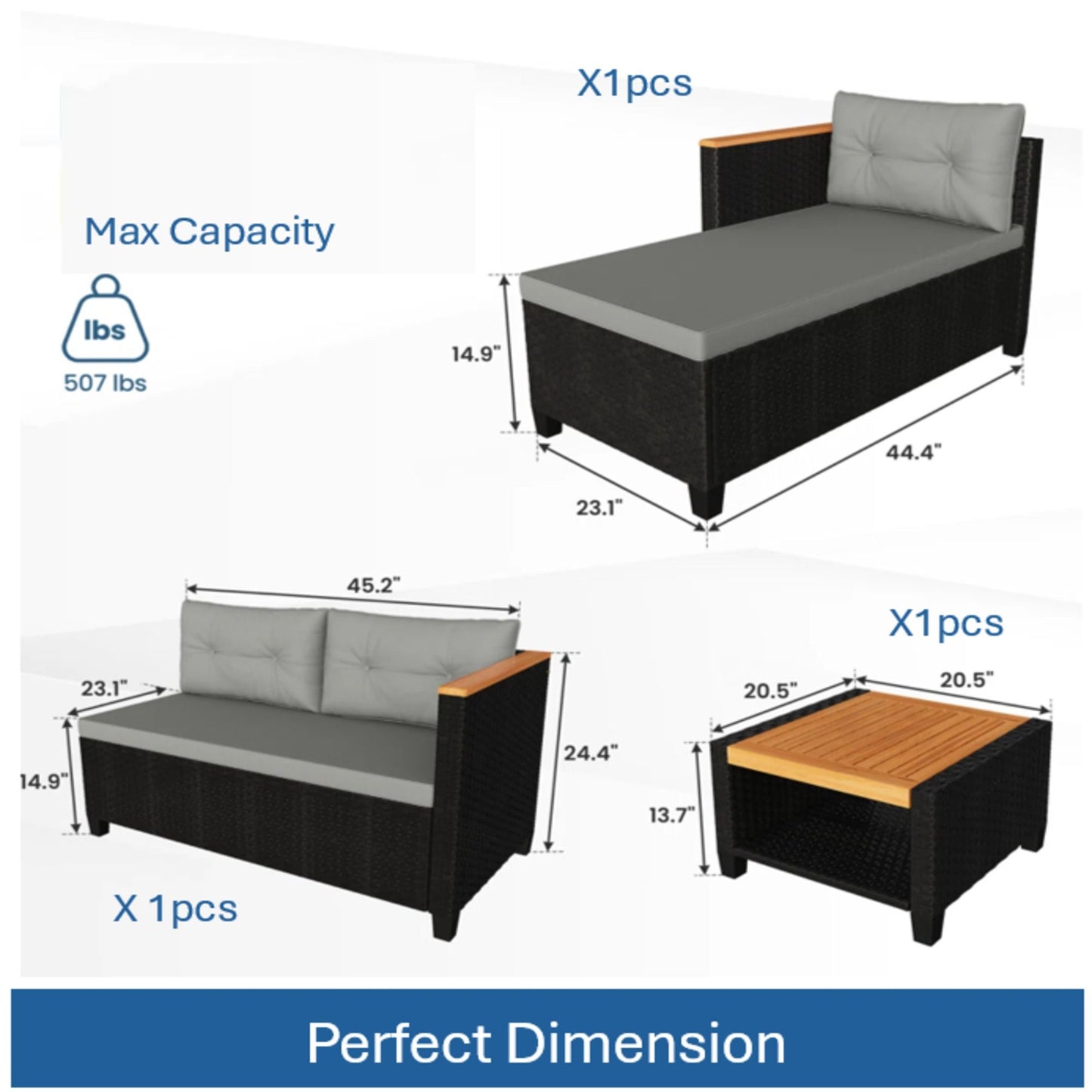 L-Shaped Patio Set With Cushions And Storage Table