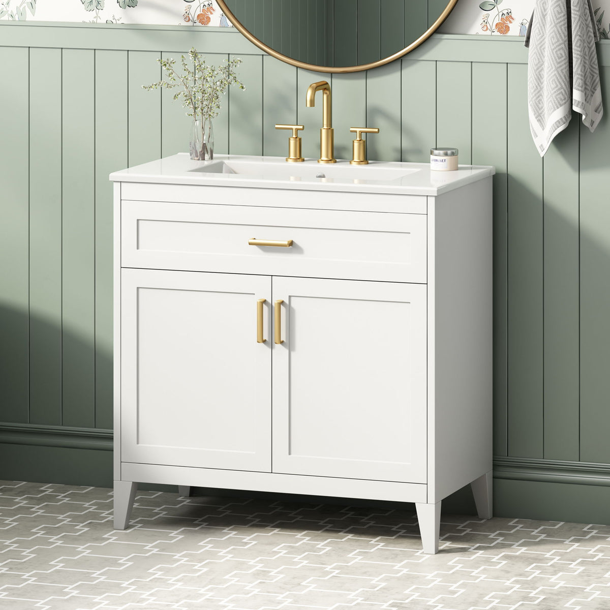 Bathroom Vanity With Sink Top, Adjustable Shelf, Door Organizers