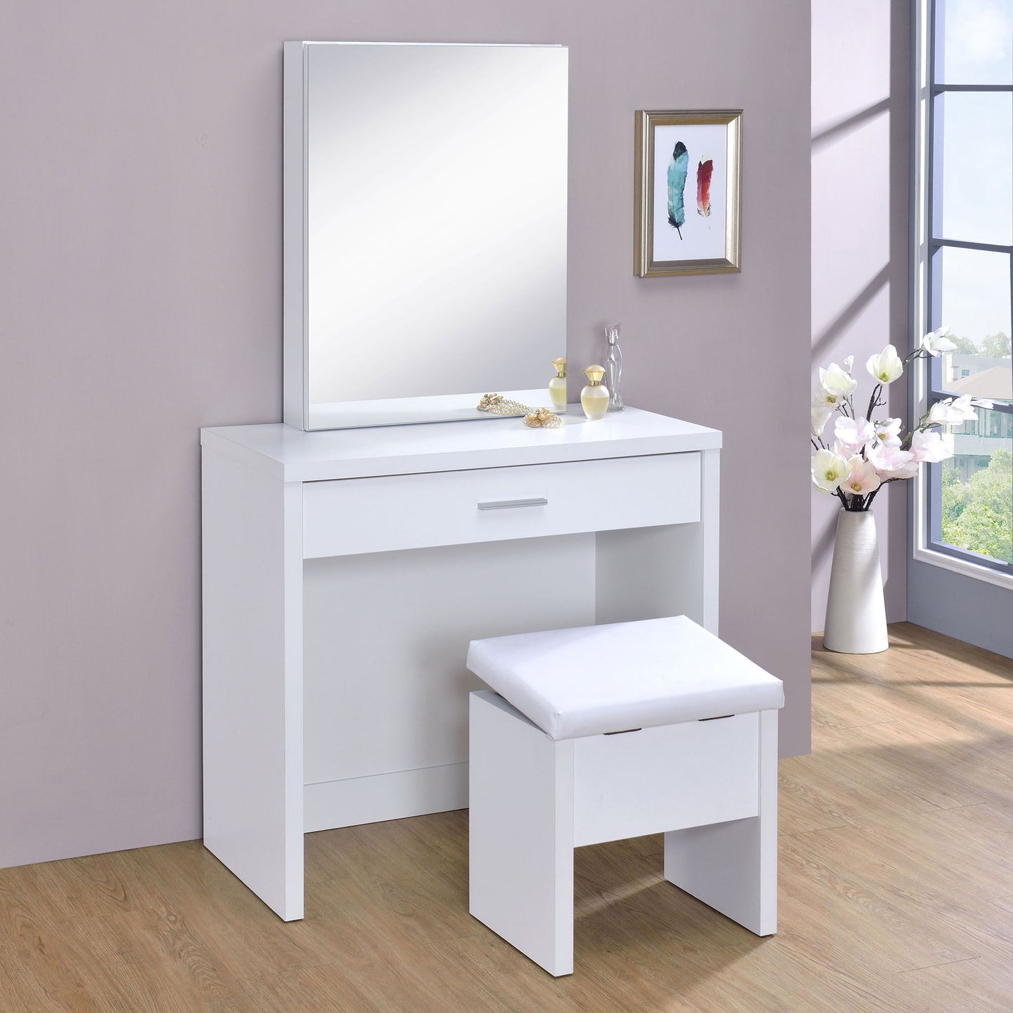Walsh - Makeup Vanity Table With Mirror And Stool - White