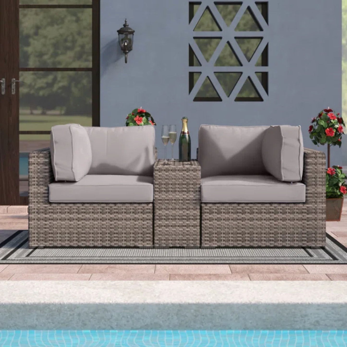 Handcrafted Outdoor Loveseat With Wicker Seating
