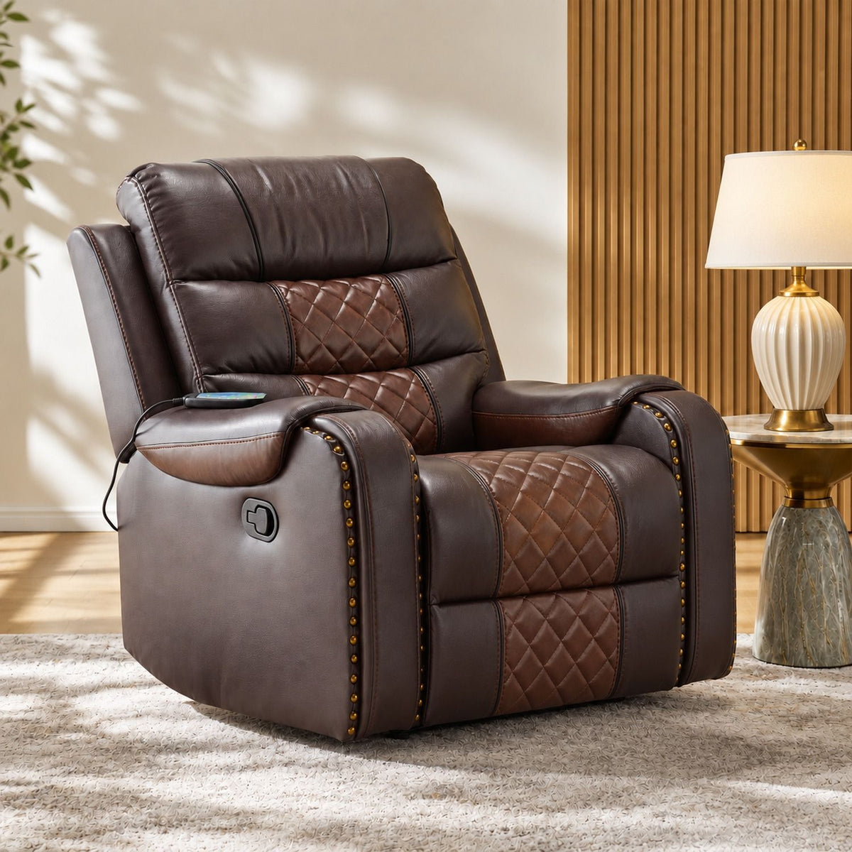 Heated Massage Recliner With Remote Control - Brown
