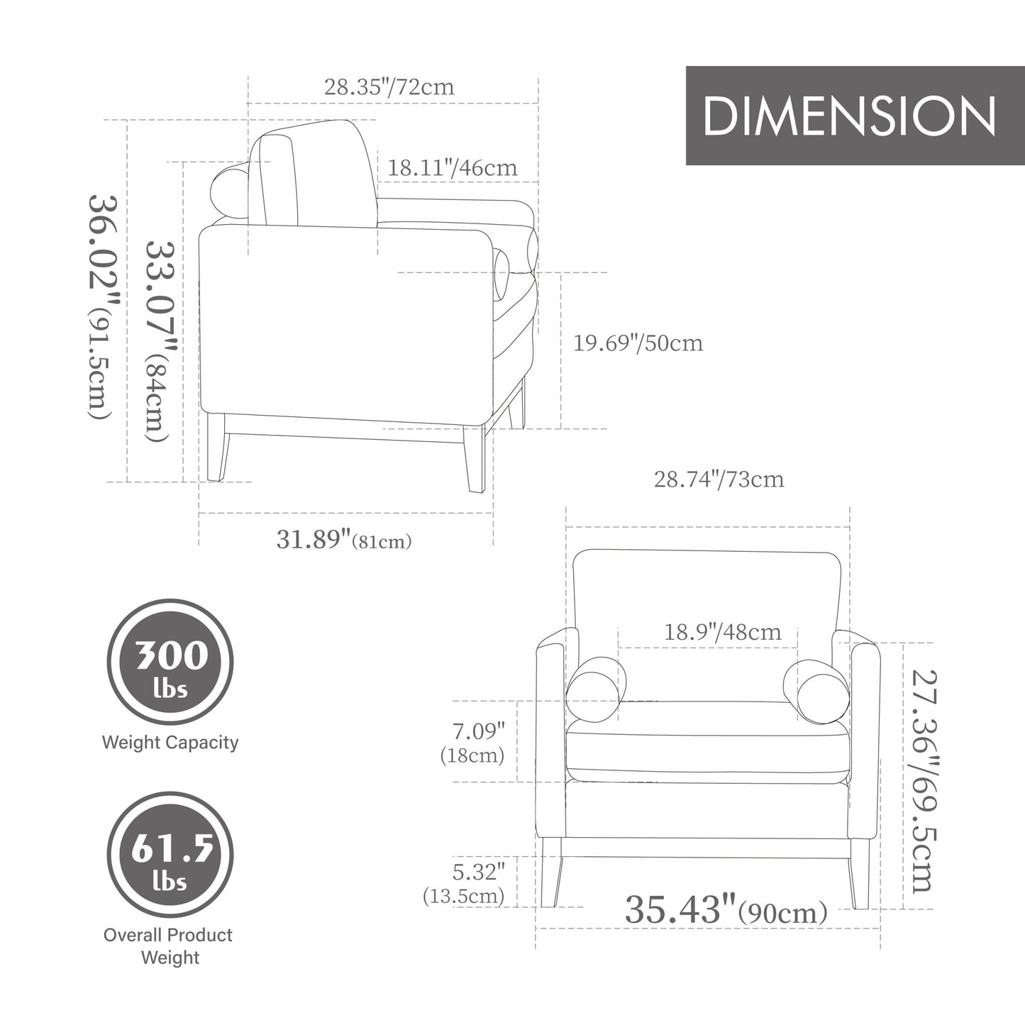 Wide Modern Performance Accent Chair With Natural Legs
