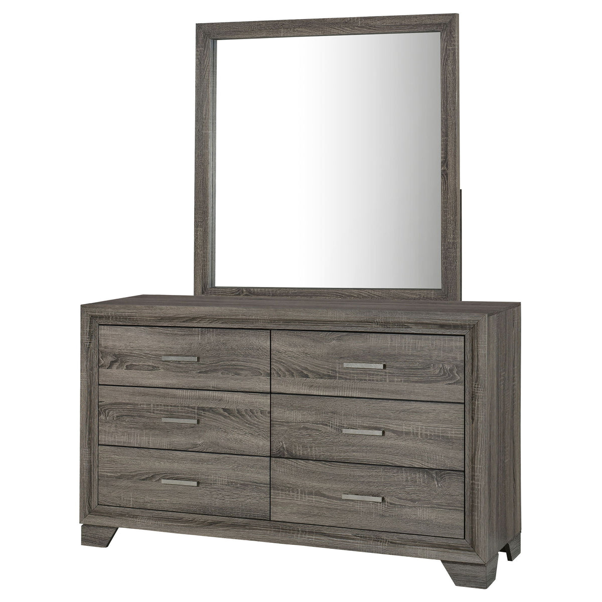 Funston - 6 Drawer Dresser With Mirror - Brown Oak