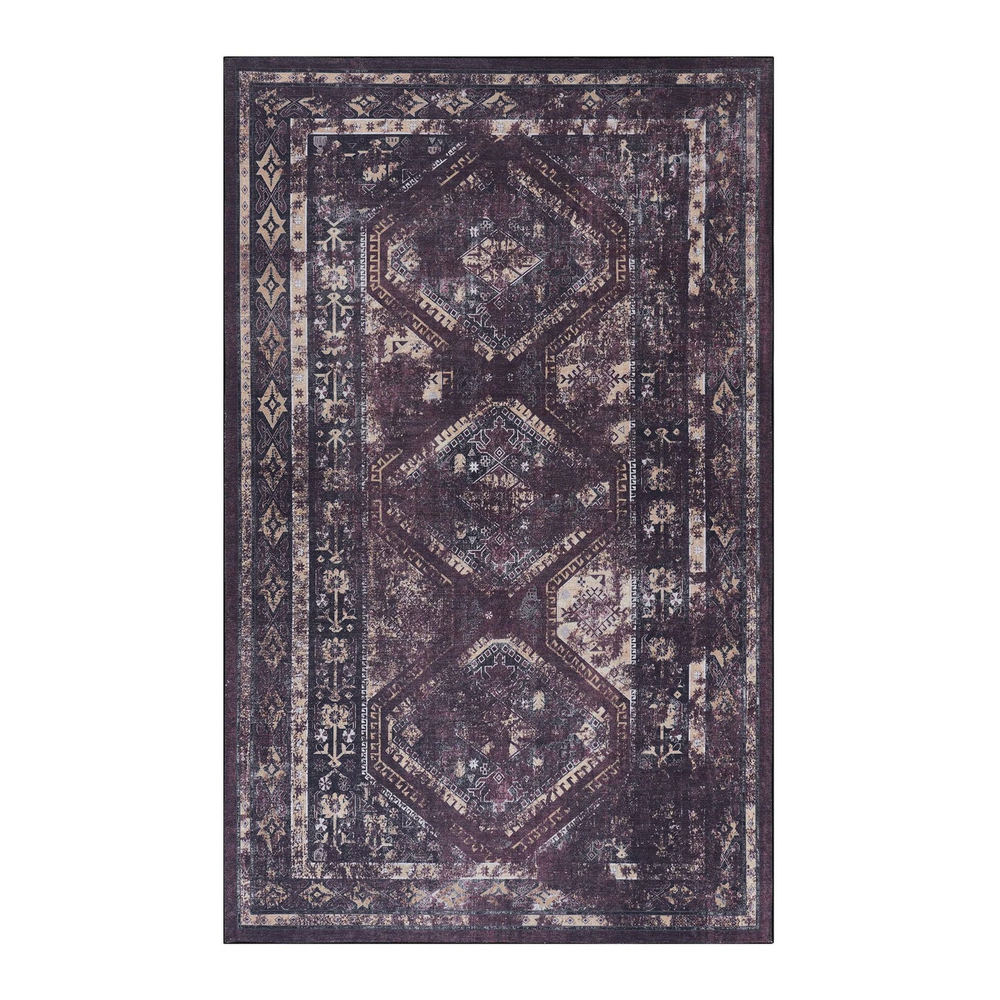 Maval - 8' X 10' Washable Area Rug - Black / Burgundy