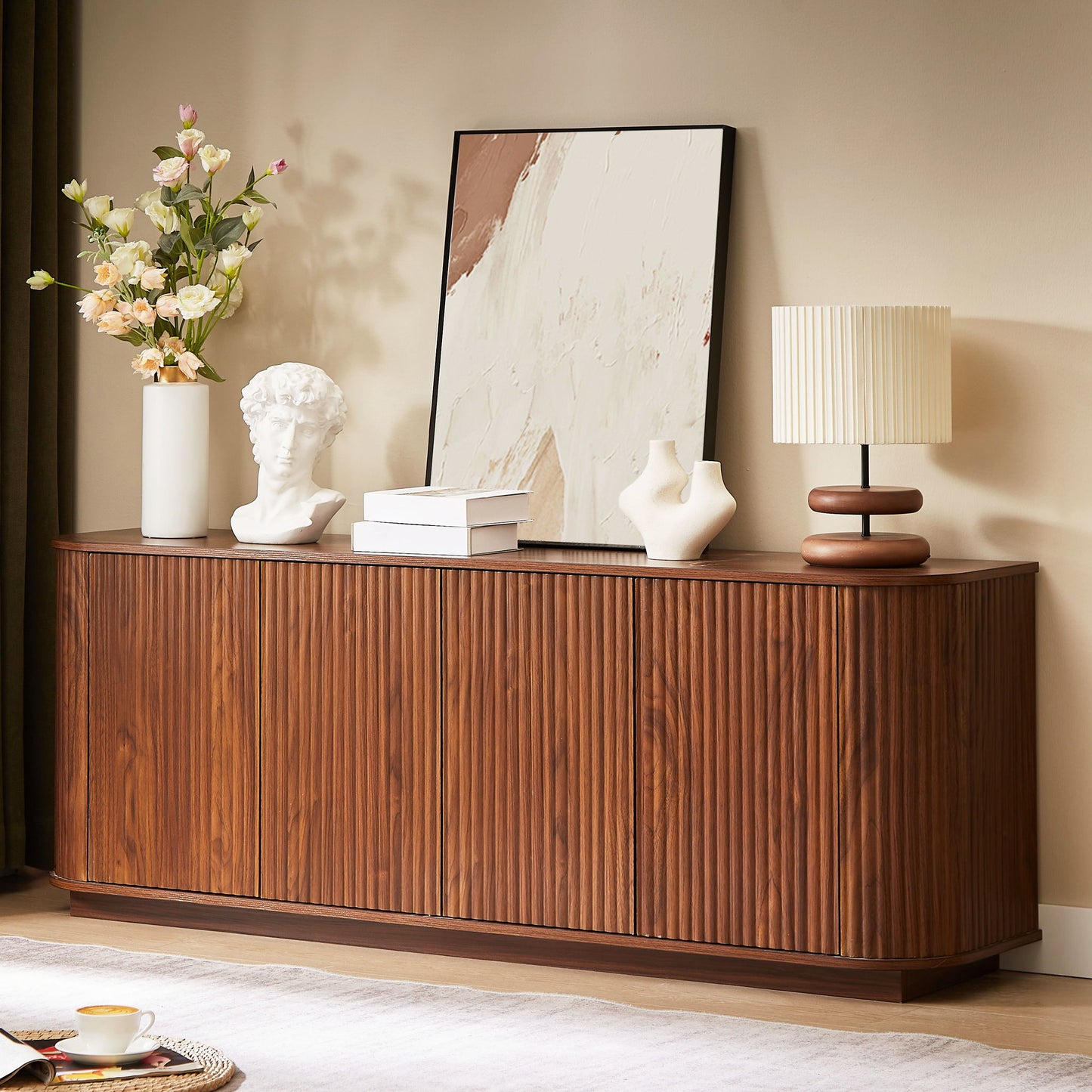 Contemporary Sideboard Storage Cabinet TV Stand With Wave Pattern