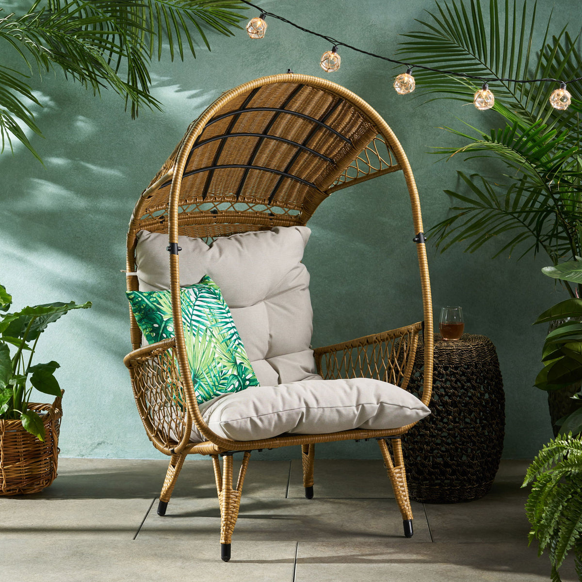 Outdoor Wicker Standing Basket Chair With Cushion - Brown