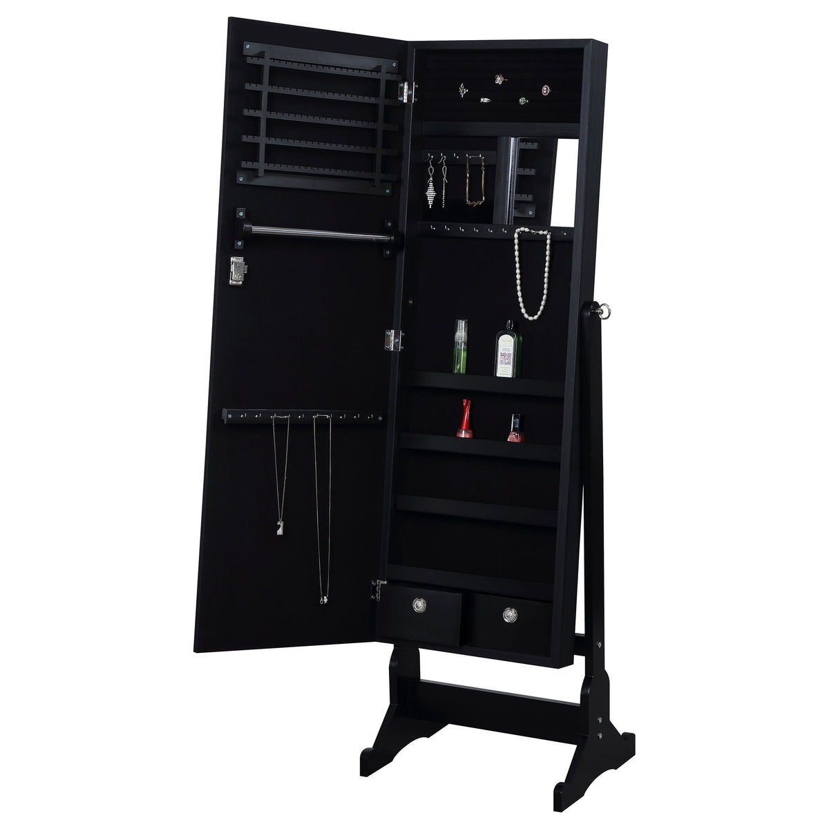 Casey - Jewelry Cheval Mirror With Storage - Black