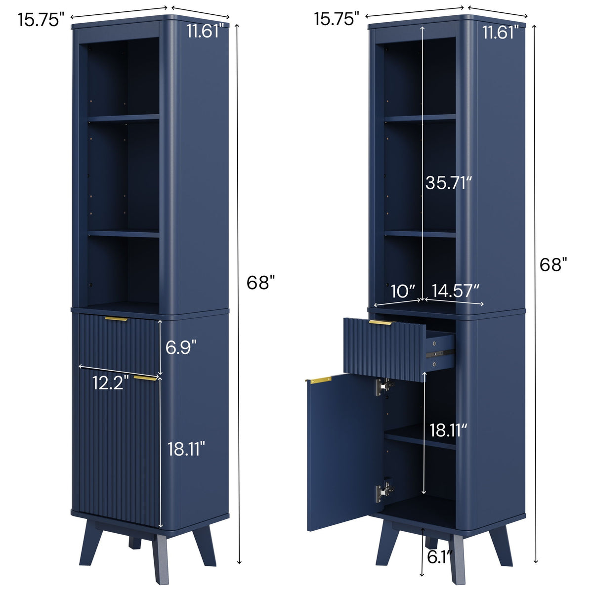 Tall Bathroom Storage Cabinet With Adjustable Shelves And 1 Drawer & Door